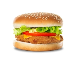 wordt geserveerd met spicyburger een broodje sla komkommer met Jamballa Saus